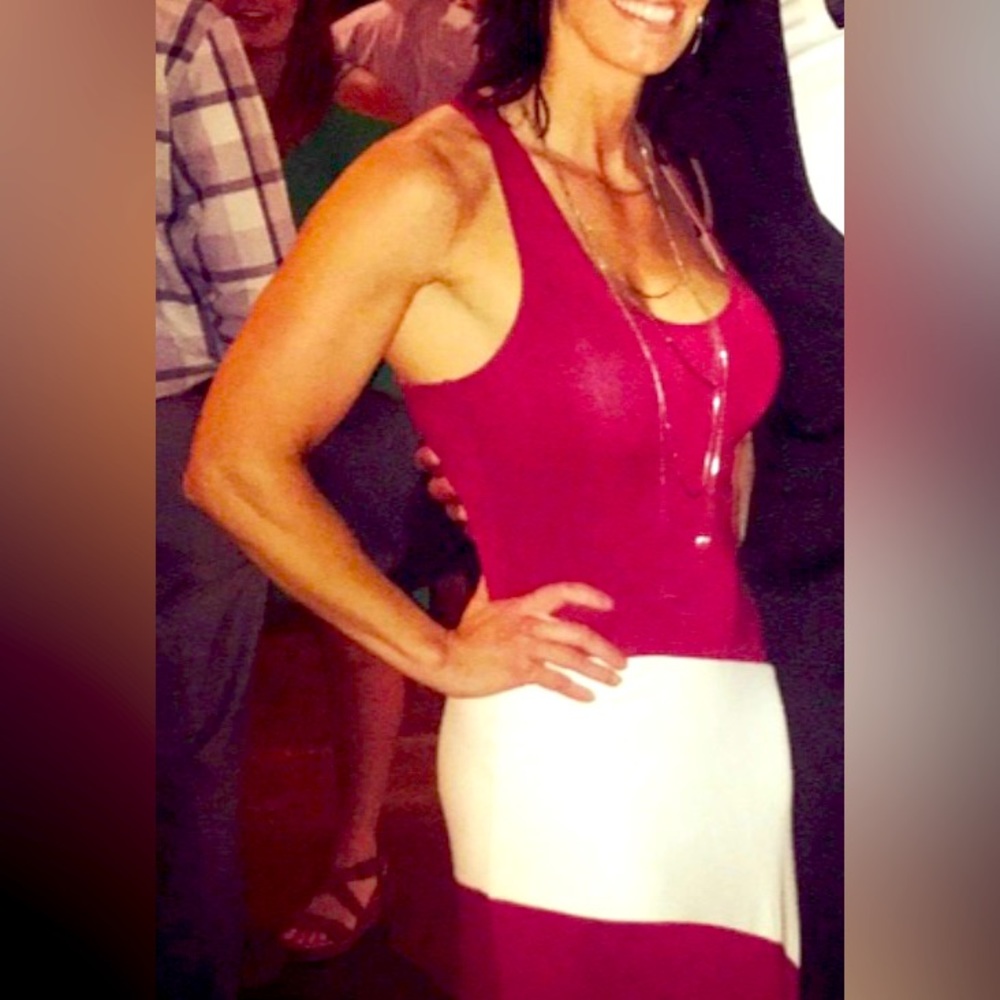Maroon and white racer back maxi dress